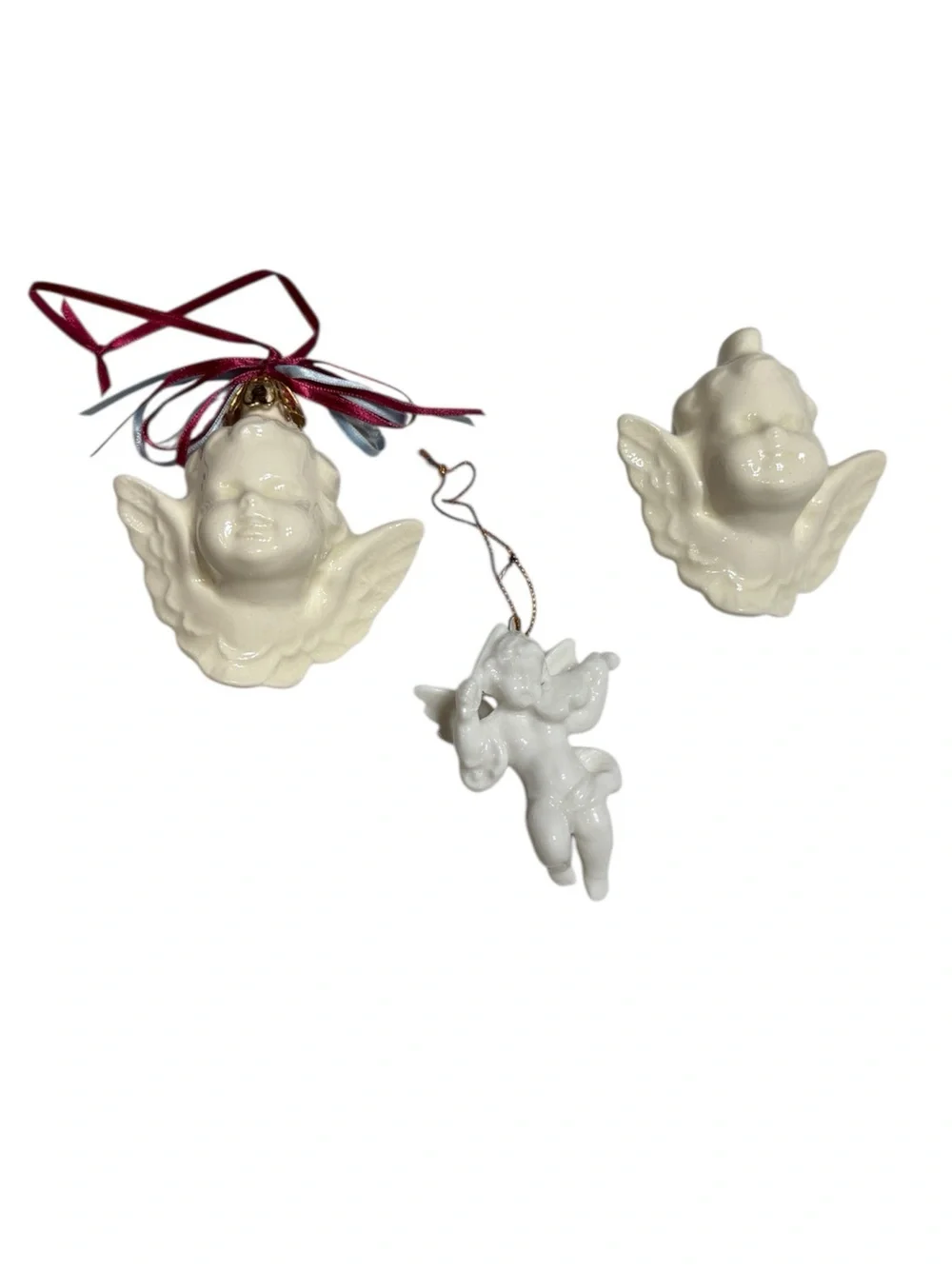 3 Vintage Ceramic Cherubs ornament White/off-white Glaze Holiday